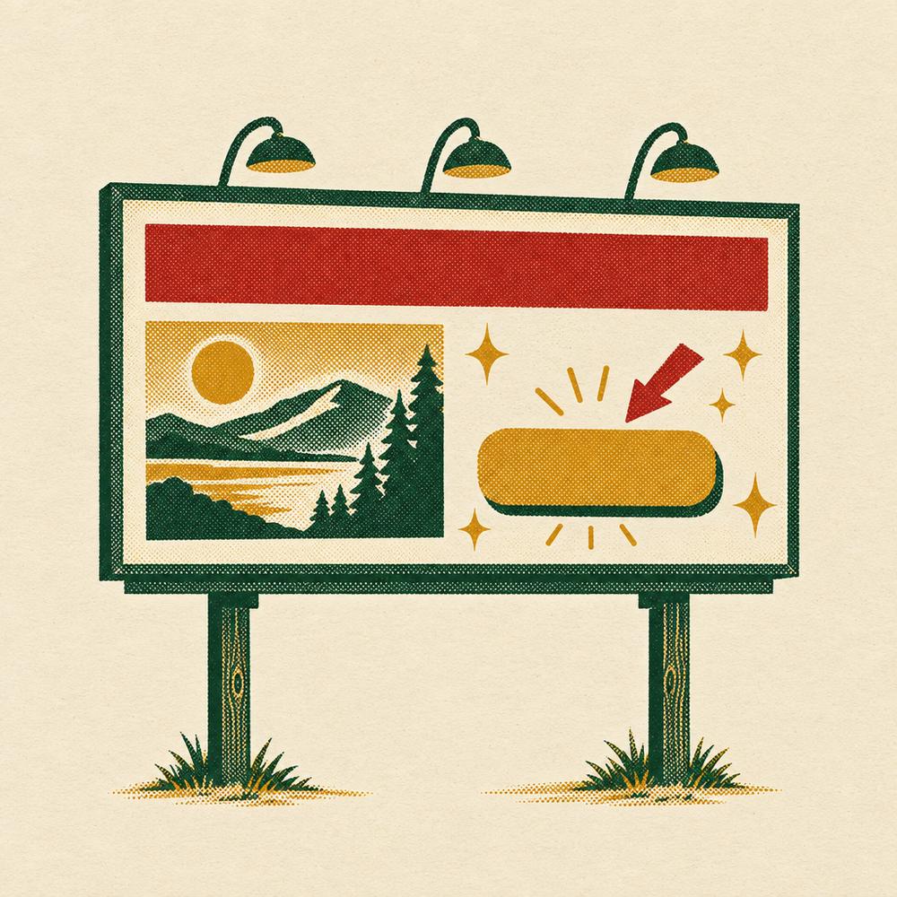 Retro illustration of a landing page on a roadside billboard