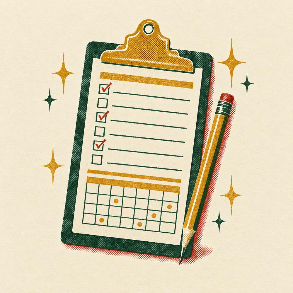 Retro illustration of a planner on a clipboard